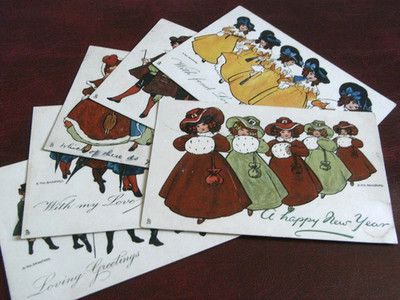 ORIGINAL SATZ VON SECHS SIGNIERTEN TUCK COMIC KINDER POSTKARTEN VON H. DIX SANDFORD, 6074.