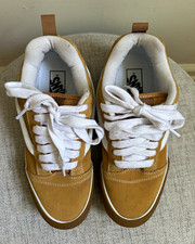 VANS Men s Brown/White Lace-Up Sneakers Logo Accent Round Toe Rubber Sole