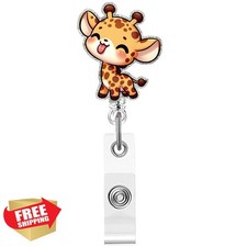 Giraffe Badge Reel ID Holder Alligator Clip Nurse Doctor Student Acrylic