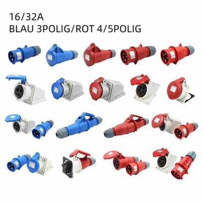 CEE Steckdose Kupplung Stecker Einbausteckdose Wandstecker Phasenwender 32A 16A
