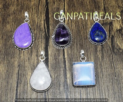 Lapis & More Gemstone Pendant 25pcs Wholesale Lots 925 Silver Plated Jewelry