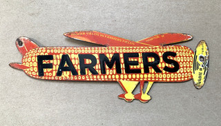 VINTAGE DSP Farmers Hybrids Corn Plane Feed Seed PUMP STATION PORCELAIN OIL SIGN