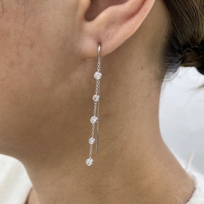 14K Weißgold Einfädler Ohrringe 0,78ct runder Laborgefertigter Diamant F/VS