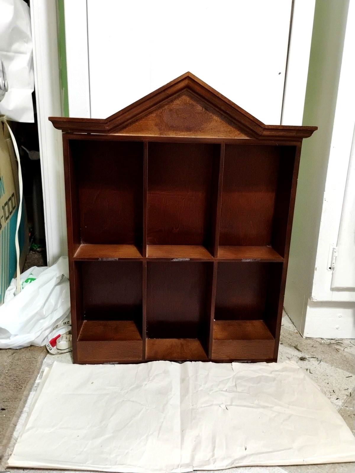 Wood Curio Cabinet Shadow Box Wall Hanging 22" Shelf Vintage Display Case Wooden