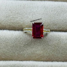 Emerald Cut Blood Red Ruby Ring 925 Sterling Silver Gift For Her Ring.