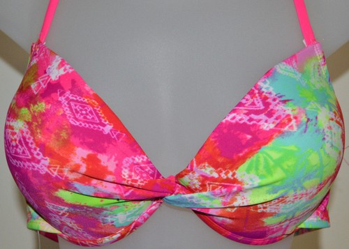 Women's Rue Bleu Hot Pink Multi Color Geo Bikini Push Up Swim Top Sizes S, M, XL - Picture 2 of 2
