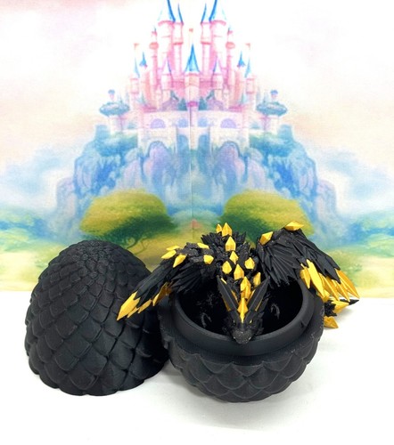 3D Printed Dragon with Egg, Articulated Crystal Winged Dragon, Fidget Dragon Toy - Picture 3 of 6