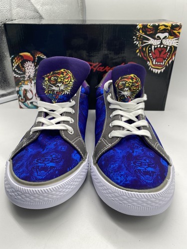 Ed Hardy Mens Canvas Sneakers Size 10 Low Top Lace Up Blue Graffiti Shoes - Picture 3 of 7
