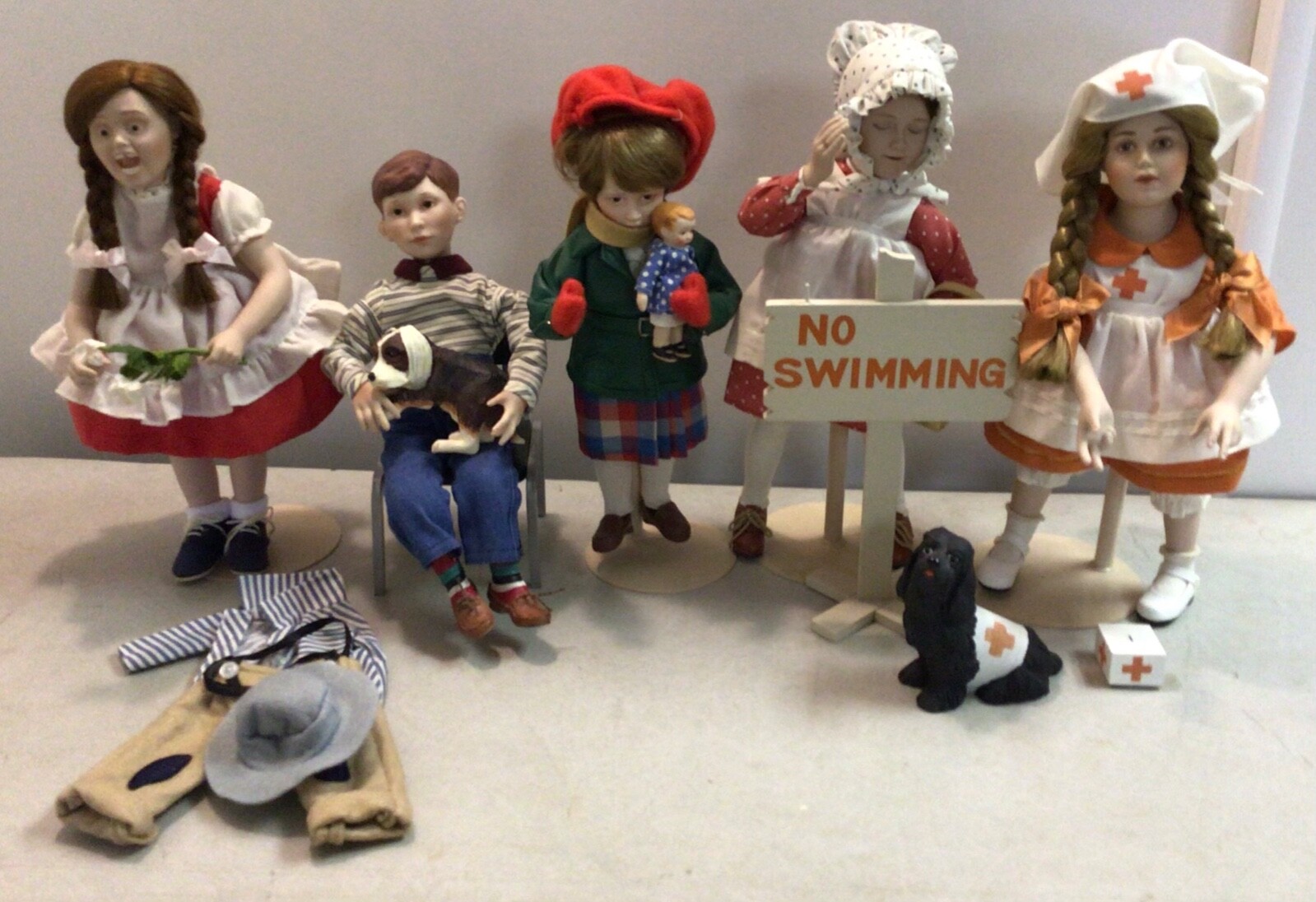 5 Norman Rockwell Danbury Mint Dolls w Acc Red Cross Volunteer Suzy Boy