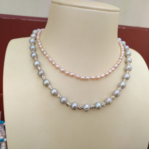 Collar de perlas multicolores gris mar del sur AAA + 17" oro 14k P doble hilo - Imagen 3 de 9