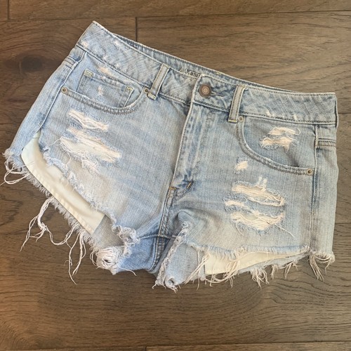 High Rise Jean Shorts Destroyed Pockets 