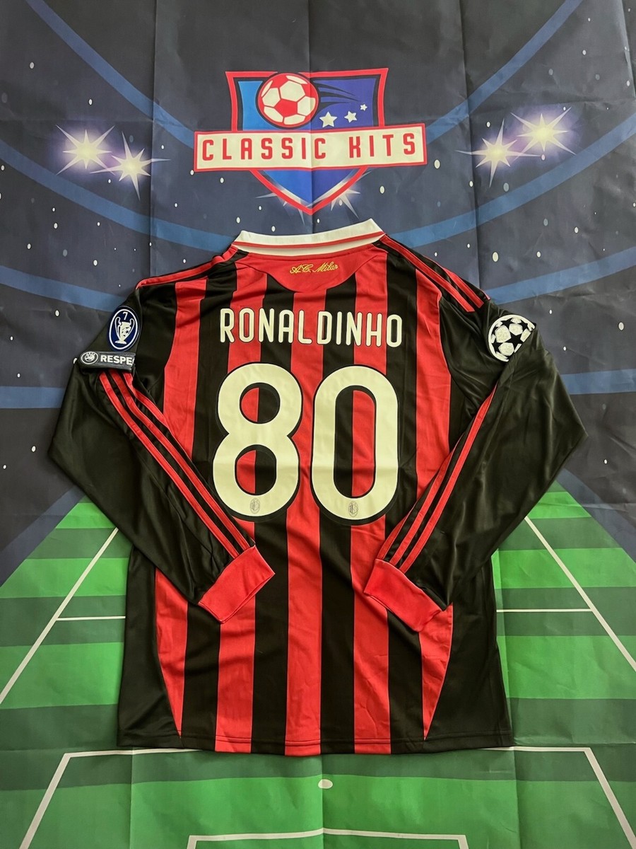Ronaldinho 09-10 AC Milan Home Long-Sleeve Retro Jersey #80