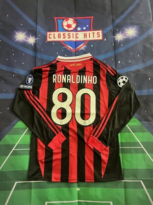 新品 09-10 ACミラン AcMilan 80番 RONALDINHO長袖 Ronaldinho AC Milan Long Sleeve Champions League New Men's