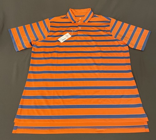 Fairway And Greene Golf Shirt Polo Buzz Large Orange Blue Striped MSRP $95