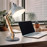 Schreibtischlampe Tischlampe Tischleuchte Gelenk Landhaus Holz Natur Grau 1X E27