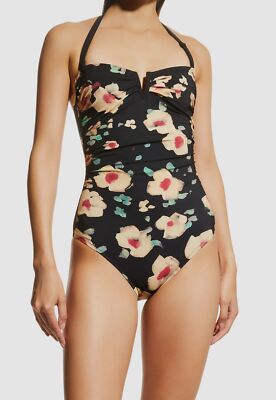 $395 SHAN Women's Black Floral Foam Bandeau One Piece Swimsuit Size US6