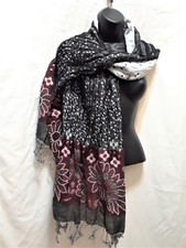 Flower Polka Dots Winter Scrunched Scarf Long Tassel Ruffle Sofr Red Black