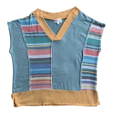 Sugarfox Boutique Top Mixed Media Lightweight Plus Size 2X Yellow Striped Beach