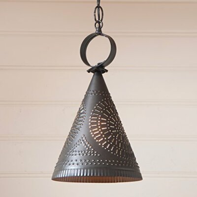 Charming Country Madison Witch's Hat In Kettle Black With Punched Tin Shade