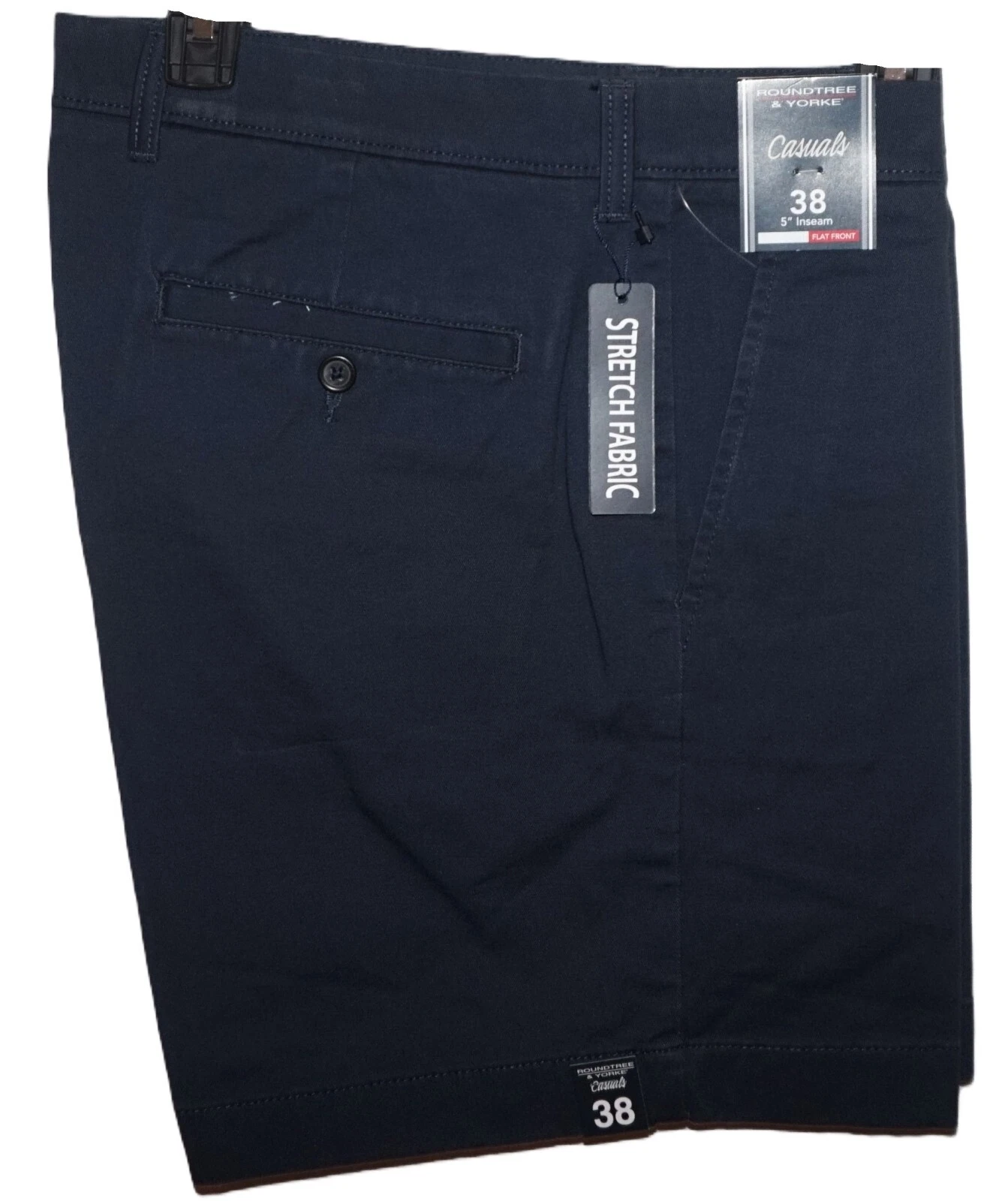 Roundtree Yorke Casual Shorts 38 W Straight Fit Stretch Navy Blue 5" Inseam NWT