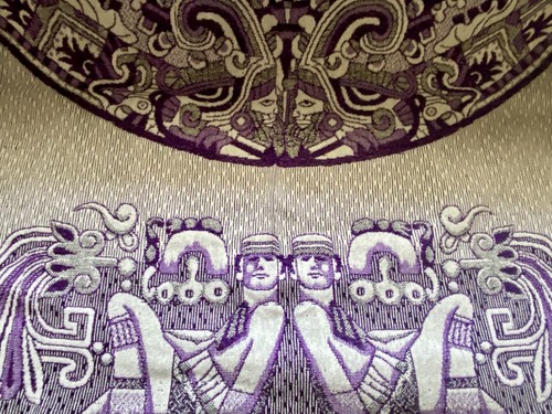 Woven AZTEC CALENDAR Design MEXICAN BLANKET decor wall hanging rug PURPLE 91x81 - Picture 3 of 6