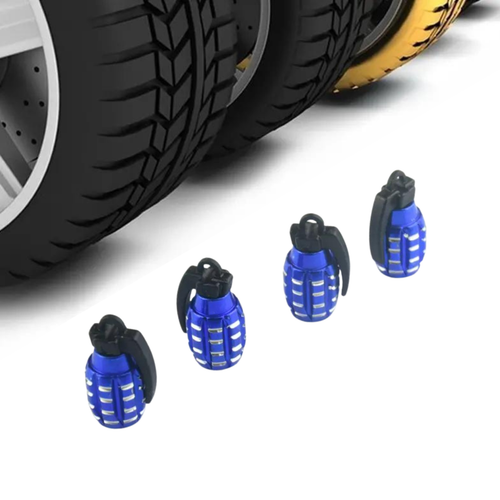 4x Blue Grenade Tire Valve Stem Caps Universal Standard Fitting for Car or Truck - Picture 3 of 4
