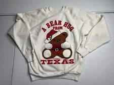 1987 Bear Hug From Texas Sweatshirt White Size Large 80s Vintage Christmas