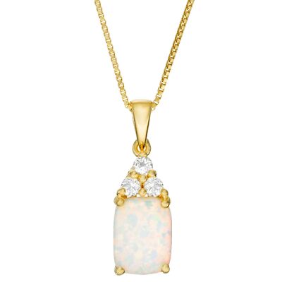 2 Micron Yellow Gold Plated Sterling Silver Pendant with Created Opal and White