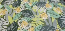 GREEN WHITE LARGE FLORAL LEAVES DANDELION GREY PVC PLASTIC VINYL TABLE CLOTH