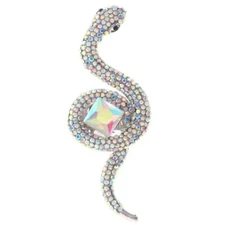 Silver Tone Stretch Metal Snake Ring With Rhinestone R1294-SAB