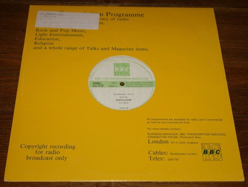MARILLION IN CONCERT 1984 BBC TRANSCRIPTION DISC 331 LP WITH SLEEVE & CUE SHEETS - Picture 2 of 11