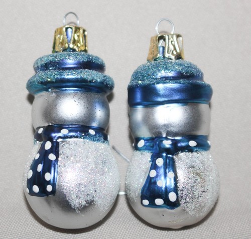 Blown Glass Snowman Christmas Ornaments (2) White Blue 1 ¾” Tall - Picture 3 of 7