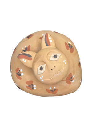Terracotta Clay Cat Figurine Folk Art Southwestern Stamped Wonky Smile Derpy