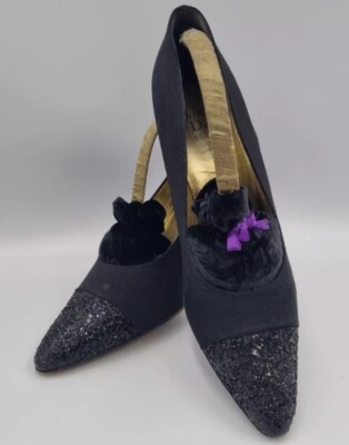 CHRISTIAN DIOR Damen italienische schwarze glitzernde Zehen & Heels High UK7 EU39,5 US9