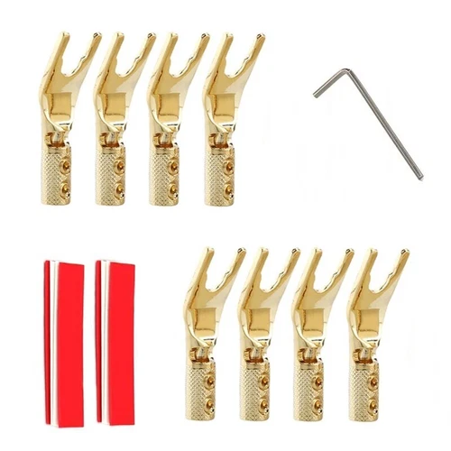 8pcs Gold/Rhodium Plated Copper Y Spade Connector HIFI Speaker Cable Banana Plug - Picture 1 of 25
