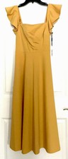CALVIN KLEIN FLUTTER SLEEVE FIT&FLARE MIDI DRESS, OCHRE, SIZE 2 NWT