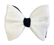 Vintage White Velvet Bow Tie Black Trim 1970s Oversized Large Butterfly Clip On