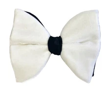 Vintage White Velvet Bow Tie Black Trim 1970s Oversized Large Butterfly Clip On