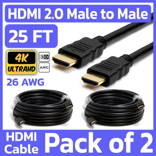 2 Pack HDMI to HDMI Cable 25 FT HDMI 2.0 Cord 4K 1080p PC TV Nintendo PS4/5 XBOX