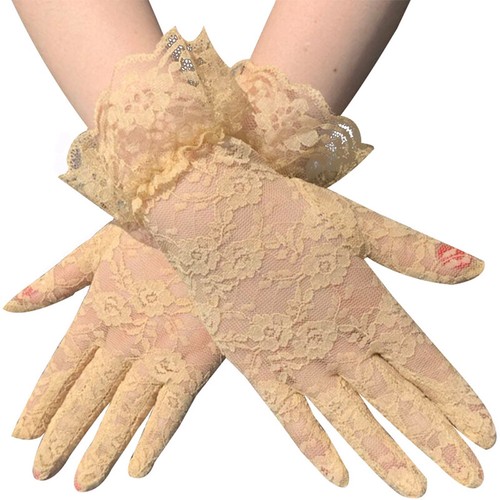 Guantes de encaje cortos transparentes con guantes florales finos de malla de color liso - Imagen 11 de 12