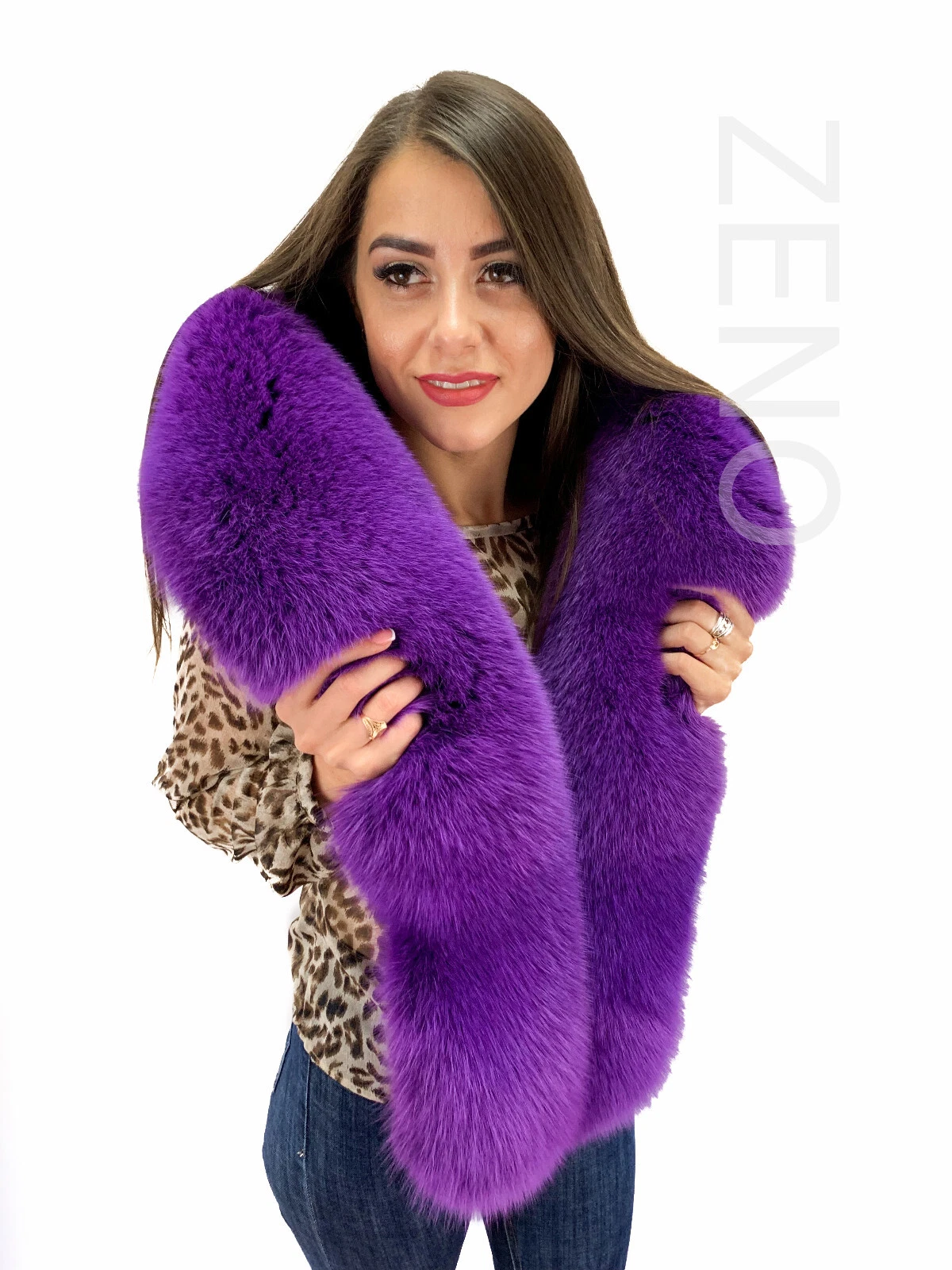 Finn Fox Fur Stole 70' (180cm) Purple Color Saga Furs Scarf Collar Fur Shawl
