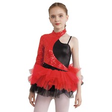 Girls Sequins Latin Jazz Dance Dress Leotard Ballet Skirted Bodysuit Jumpsuit
