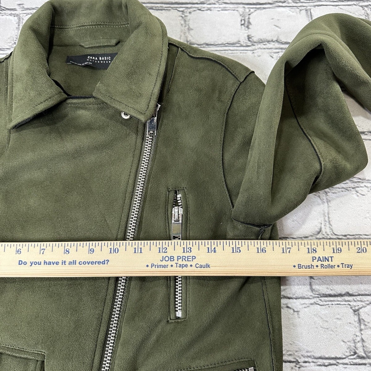 ZARA Outwear Olive Green Faux Suede Belted Moto Biker Jacket