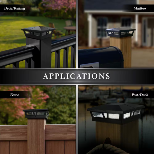 "Outdoor Cambridge Solar Deck Post Cap 6 x 6 in. LED Black Aluminum Caps 2-Pack - Picture 7 of 12