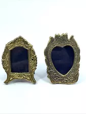 Miniature Solid Brass Standing Picture Frames Rectangle Heart Set of 2 *READ*