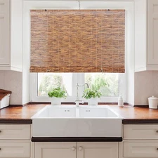 Bamboo Roll-Up Window Blinds Sun Shade for Porch Patio, 48x72 Inch Coffee