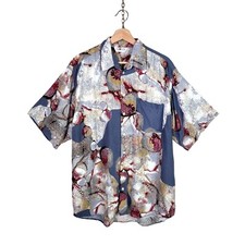 vintage 90s abstract art print button up shirt mens L soft viscose rayon vtg