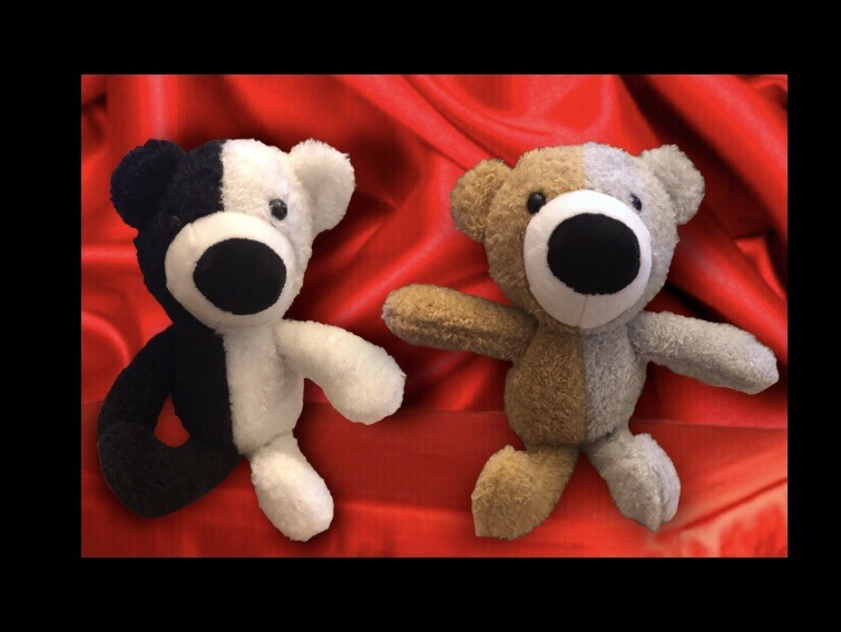 2pk 7.5” Soft plush Bears w Keychains & Big Nose 2 Toned: Black