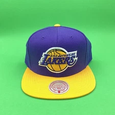 NEW Los Angeles Lakers LA Mitchell & Ness NBA Snapback Hat Adjustable Cap Flat