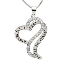 925 Silver Always My Sister Forever My Friend Love Heart CZ Pendant Necklace Box